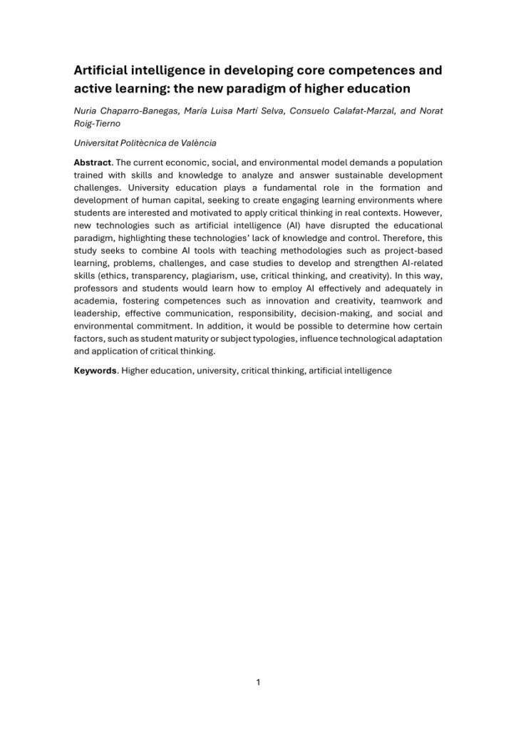 Artificial intelligence in developing core competences and active learning: the new paradigm of higher education